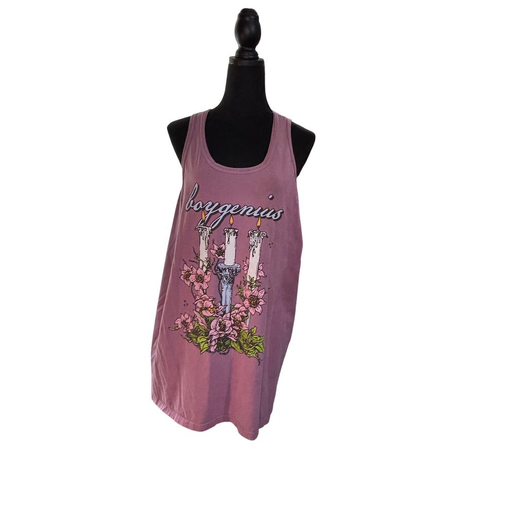 Boygenius Band Tank Top Purple Graphic Candle Floral Sleeveless Shirt XL